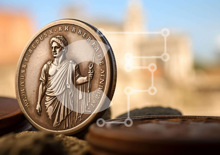 Intra Συλλεκτικό Ξύλινο Παζλ Plywood  4mm - Αναμνηστικό νόμισμα Ιουλίου Καίσαρα Σε Ξύλινο Κουτί - Διαστάσεις: 10x10 cm – 25 κομμάτια