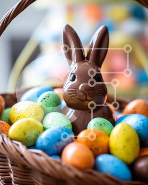 Intra Συλλεκτικό Ξύλινο Παζλ Plywood  4mm - Πασχαλινό καλάθι με σοκολατένιο λαγουδάκι και πολύχρωμα αυγά Σε Ξύλινο Κουτί - Διαστάσεις: 10x10 cm – 25 κομμάτια