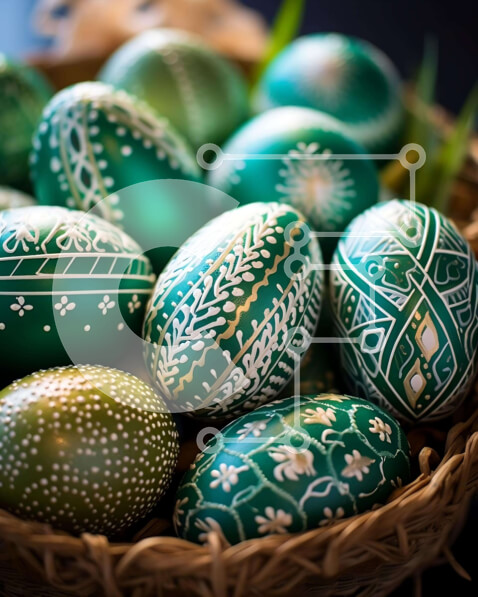 Intra Συλλεκτικό Ξύλινο Παζλ Plywood  4mm - Πασχαλινό καλάθι με πράσινα και λευκά διακοσμημένα αυγά Σε Ξύλινο Κουτί - Διαστάσεις: 10x10 cm – 25 κομμάτια