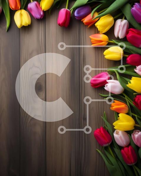 Intra Συλλεκτικό Ξύλινο Παζλ Plywood  4mm - Πολύχρωμες τουλίπες σε ξύλινο φόντο - ανοιξιάτικη διακόσμηση Σε Ξύλινο Κουτί - Διαστάσεις: 10x10 cm – 25 κομμάτια