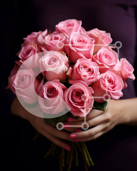 Intra Συλλεκτικό Ξύλινο Παζλ Plywood  4mm - Γυναίκα με μπουκέτο από ροζ τριαντάφυλλα Σε Ξύλινο Κουτί - Διαστάσεις Puzzle: 10x10 cm – 25 κομμάτια