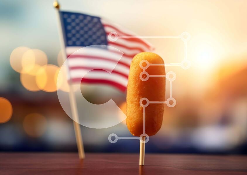 Σετ των 2 Intra Συλλεκτικό Ξύλινο Παζλ Plywood  4mm - Δύο τηγανητά ντόνατς σε ένα ραβδί με αμερικανική σημαία Σε Ξύλινο Κουτί - Διαστάσεις: 10x10 cm – 25 κομμάτια