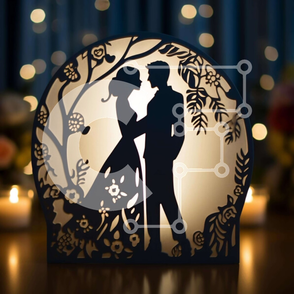 Intra Συλλεκτικό Ξύλινο Παζλ Plywood  4mm - Ρομαντικό χάρτινο ζευγάρι σιλουέτας στο δάσος με κεριά Σε Ξύλινο Κουτί - Διαστάσεις Puzzle: 10x10 cm – 25 κομμάτια