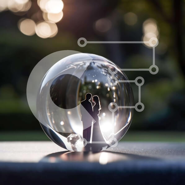 Intra Συλλεκτικό Ξύλινο Παζλ Plywood  4mm - Αρραβωνιασμένο ή Νεόνυμφο Ζευγάρι με Γυάλινη Κρυστάλλινη Μπάλα Σε Ξύλινο Κουτί - Διαστάσεις Puzzle: 10x10 cm – 25 κομμάτια