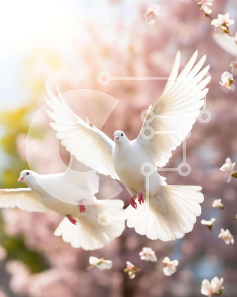 Intra Συλλεκτικό Ξύλινο Παζλ Plywood  4mm - Δύο λευκά περιστέρια που πετούν κοντά στο ροζ ανθισμένο δέντρο Σε Ξύλινο Κουτί - Διαστάσεις: 10x10 cm – 25 κομμάτια