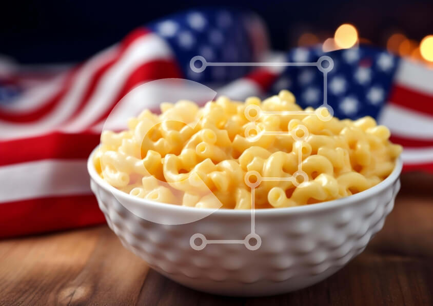 Σετ των 2 Intra Συλλεκτικό Ξύλινο Παζλ Plywood  4mm - Μακαρόνια και τυρί στην αμερικανική σημαία Σε Ξύλινο Κουτί - Διαστάσεις: 10x10 cm – 25 κομμάτια