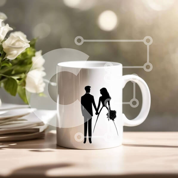 Intra Συλλεκτικό Ξύλινο Παζλ Plywood  4mm - Λευκή κούπα καφέ με σιλουέτα ζευγαριού που κρατούν τα χέρια Σε Ξύλινο Κουτί - Διαστάσεις: 10x10 cm – 25 κομμάτια