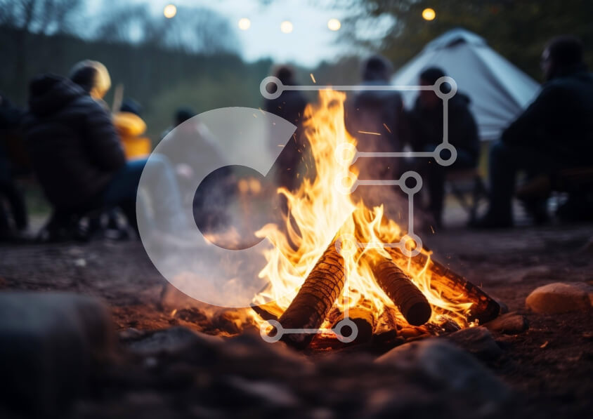 Intra Συλλεκτικό Ξύλινο Παζλ Plywood  4mm - Φωτιά με ανθρώπους σε υπαίθριο περιβάλλον Σε Ξύλινο Κουτί - Διαστάσεις Puzzle: 10x10 cm – 25 κομμάτια