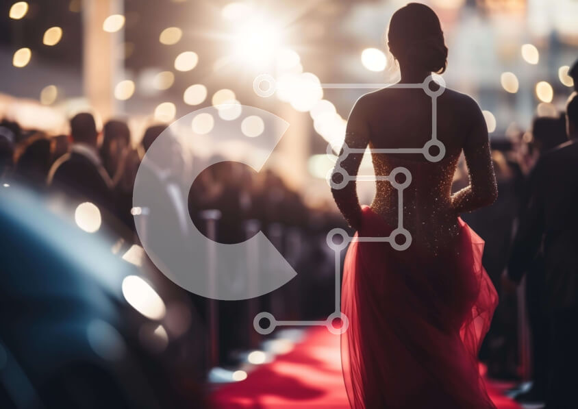 Intra Συλλεκτικό Ξύλινο Παζλ Plywood  4mm - Κομψή γυναίκα που περπατά κάτω από το κόκκινο χαλί Σε Ξύλινο Κουτί - Διαστάσεις Puzzle: 10x10 cm – 25 κομμάτια