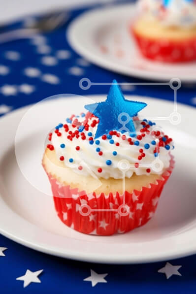 Σετ των 2 Intra Συλλεκτικό Ξύλινο Παζλ Plywood  4mm - Cupcake 4ης Ιουλίου με διακόσμηση αμερικανικής σημαίας Σε Ξύλινο Κουτί - Διαστάσεις: 10x10 cm – 25 κομμάτια