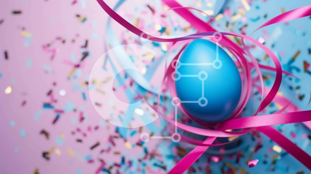 Intra Συλλεκτικό Ξύλινο Παζλ Plywood  4mm - Μπλε πασχαλινό αυγό με ροζ και μωβ κομφετί και κορδέλες Σε Ξύλινο Κουτί - Διαστάσεις: 10x10 cm – 25 κομμάτια