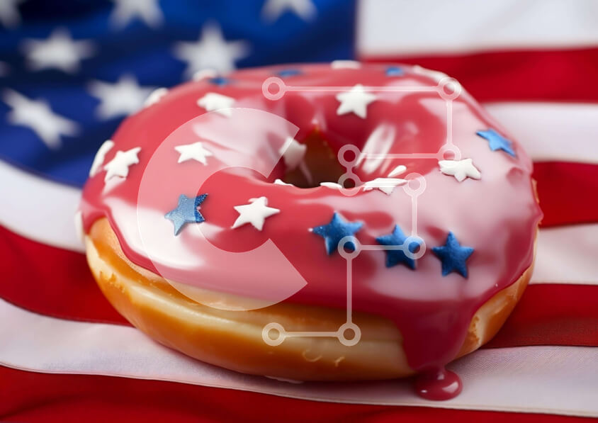 Σετ των 2 Intra Συλλεκτικό Ξύλινο Παζλ Plywood  4mm - Πατριωτικό ντόνατ σε φόντο αμερικανικής σημαίας Σε Ξύλινο Κουτί - Διαστάσεις: 10x10 cm – 25 κομμάτια