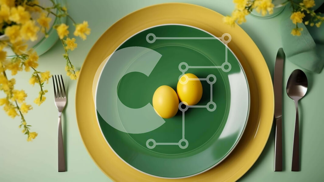 Σετ των 2 Intra Συλλεκτικό Ξύλινο Παζλ Plywood  4mm - Πασχαλινό τραπέζι brunch με αυγά και κίτρινα λουλούδια Σε Ξύλινο Κουτί - Διαστάσεις: 10x10 cm – 25 κομμάτια