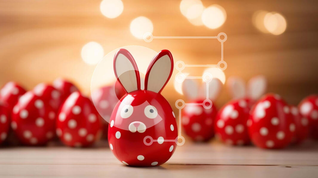 Intra Συλλεκτικό Ξύλινο Παζλ Plywood  4mm - Κόκκινα και λευκά Πασχαλινά αυγά σε σχήμα κουνελιού σε ξύλινο τραπέζι Σε Ξύλινο Κουτί - Διαστάσεις: 10x10 cm – 25 κομμάτια