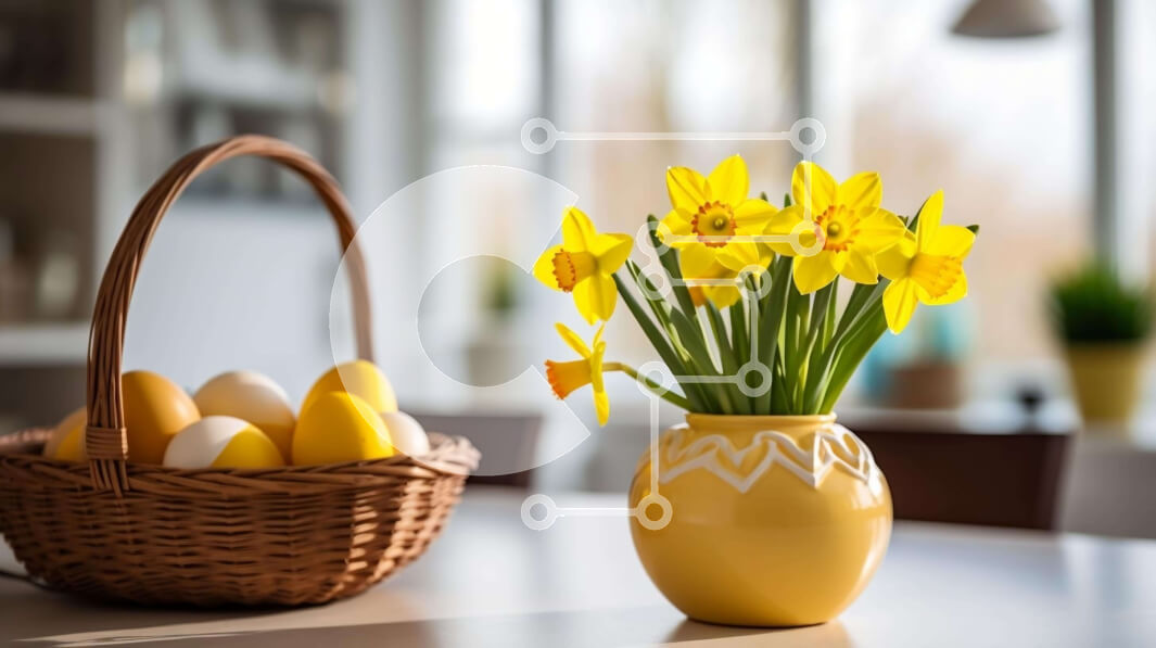 Intra Συλλεκτικό Ξύλινο Παζλ Plywood  4mm - Διακόσμηση πασχαλινών τραπεζιών με κίτρινο βάζο και ασφόδελους Σε Ξύλινο Κουτί - Διαστάσεις: 10x10 cm – 25 κομμάτια