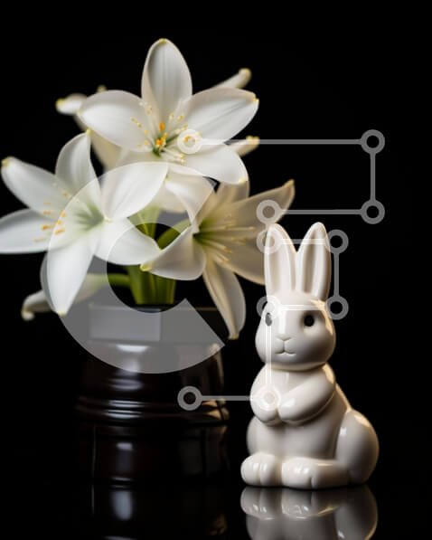 Intra Συλλεκτικό Ξύλινο Παζλ Plywood  4mm - Λευκό ειδώλιο λαγουδάκι με κρίνους Σε Ξύλινο Κουτί - Διαστάσεις: 10x10 cm – 25 κομμάτια