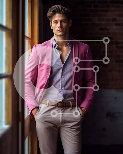 Intra Συλλεκτικό Ξύλινο Παζλ Plywood  4mm - Κομψός άνδρας με ροζ σακάκι και μπλε πουκάμισο που στέκεται στο παράθυρο Σε Ξύλινο Κουτί - Διαστάσεις Puzzle: 10x10 cm – 25 κομμάτια