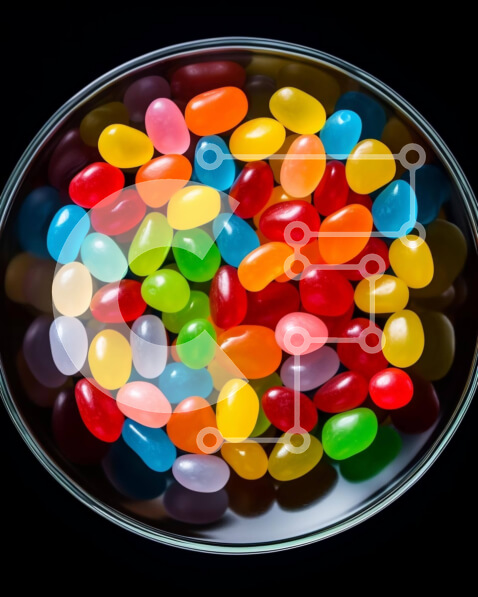 Σετ των 2 Intra Συλλεκτικό Ξύλινο Παζλ Plywood  4mm - Πολύχρωμα φασόλια ζελέ σε μπολ σε μαύρο φόντο Σε Ξύλινο Κουτί - Διαστάσεις: 10x10 cm – 25 κομμάτια