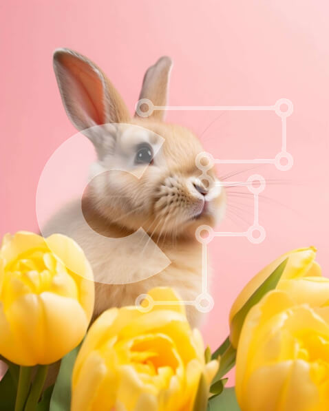 Intra Συλλεκτικό Ξύλινο Παζλ Plywood  4mm - Περίεργο λαγουδάκι με κίτρινες τουλίπες Σε Ξύλινο Κουτί - Διαστάσεις: 10x10 cm – 25 κομμάτια