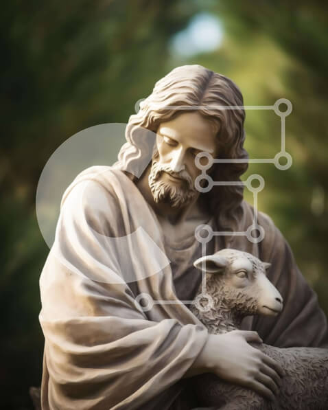 Intra Συλλεκτικό Ξύλινο Παζλ Plywood  4mm - Άγαλμα του Ιησού με ένα πρόβατο στη φύση Σε Ξύλινο Κουτί - Διαστάσεις Puzzle: 10x10 cm – 25 κομμάτια