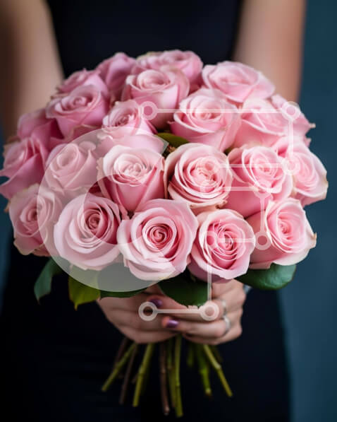 Intra Συλλεκτικό Ξύλινο Παζλ Plywood  4mm - Γυναίκα με ροζ τριαντάφυλλα μπουκέτο Σε Ξύλινο Κουτί - Διαστάσεις Puzzle: 10x10 cm – 25 κομμάτια