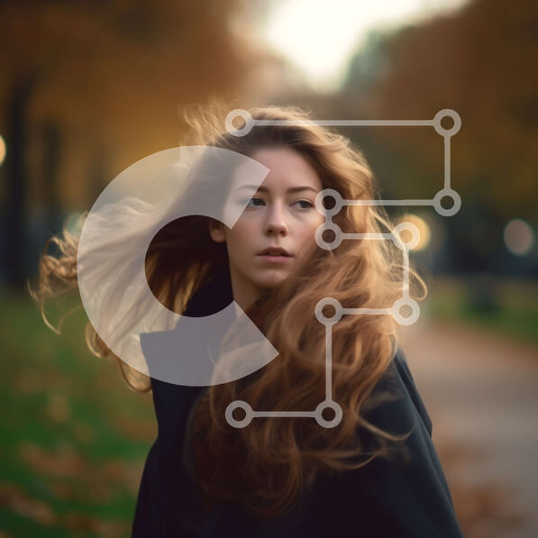 Intra Συλλεκτικό Ξύλινο Παζλ Plywood  4mm - Νεαρή γυναίκα με κόκκινα μαλλιά που στέκεται στο πάρκο μια θυελλώδη ημέρα του φθινοπώρου Σε Ξύλινο Κουτί - Διαστάσεις Puzzle: 10x10 cm – 25 κομμάτια