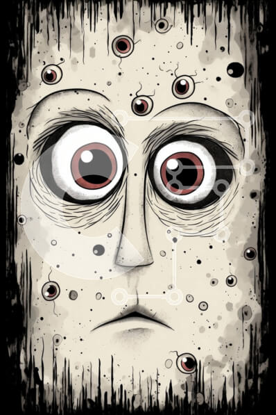 Intra Συλλεκτικό Ξύλινο Παζλ Plywood  4mm - Έργο τέχνης Grunge Face με μεγάλα μάτια Σε Ξύλινο Κουτί - Διαστάσεις Puzzle: 10x10 cm – 25 κομμάτια