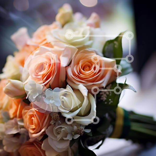 Intra Συλλεκτικό Ξύλινο Παζλ Plywood  4mm - Κομψό μπουκέτο με λευκά και ροδακινί τριαντάφυλλα Σε Ξύλινο Κουτί - Διαστάσεις: 10x10 cm – 25 κομμάτια