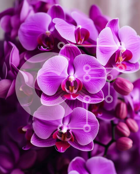 Intra Συλλεκτικό Ξύλινο Παζλ Plywood  4mm - Κοντινό πλάνο πολύχρωμων λουλουδιών ορχιδέας σε πλήρη άνθιση Σε Ξύλινο Κουτί - Διαστάσεις: 10x10 cm – 25 κομμάτια