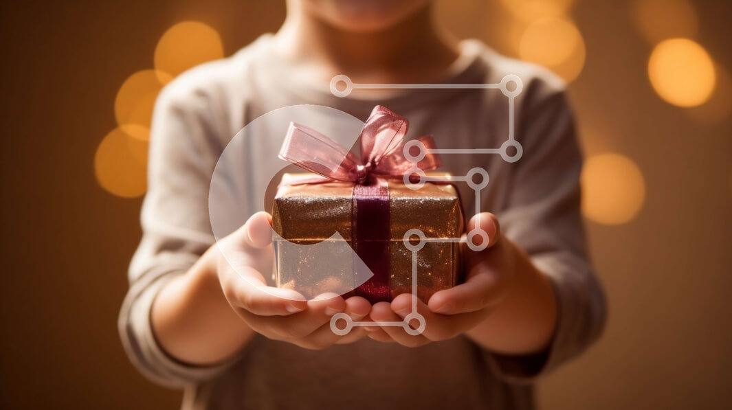 Intra Συλλεκτικό Ξύλινο Παζλ Plywood  4mm - Νεαρό κορίτσι με μακριά καστανά μαλλιά που κρατά ένα κουτί δώρου με κόκκινη κορδέλα Σε Ξύλινο Κουτί - Διαστάσεις Puzzle: 10x10 cm – 25 κομμάτια