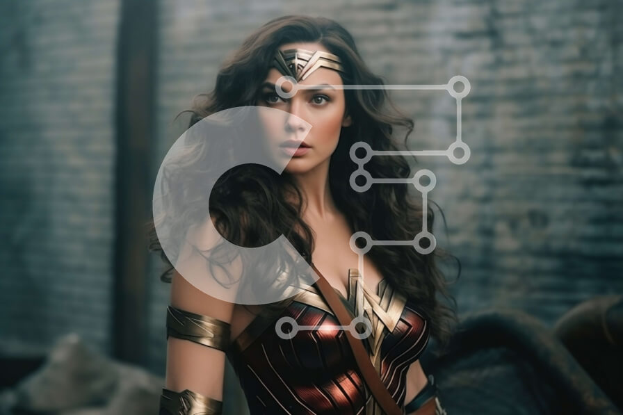 Intra Συλλεκτικό Ξύλινο Παζλ Plywood  4mm - Αποφασισμένη Wonder Woman με κόκκινη και χρυσή πανοπλία με ρέουσα κόκκινη κάπα Σε Ξύλινο Κουτί - Διαστάσεις Puzzle: 10x10 cm – 25 κομμάτια