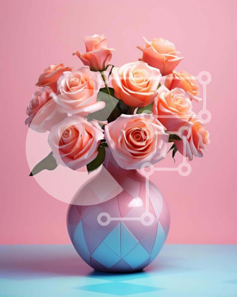 Intra Συλλεκτικό Ξύλινο Παζλ Plywood  4mm - Ροζ λουλουδάτη σύνθεση με τριαντάφυλλα, παιώνιες, γαρύφαλλα και μαργαρίτες ζέρμπερα Σε Ξύλινο Κουτί - Διαστάσεις Puzzle: 10x10 cm – 25 κομμάτια