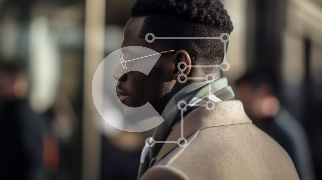 Intra Συλλεκτικό Ξύλινο Παζλ Plywood  4mm - Άνδρας με μπεζ παλτό και γυαλιά χρησιμοποιώντας τηλέφωνο στο City Street Σε Ξύλινο Κουτί - Διαστάσεις Puzzle: 10x10 cm – 25 κομμάτια