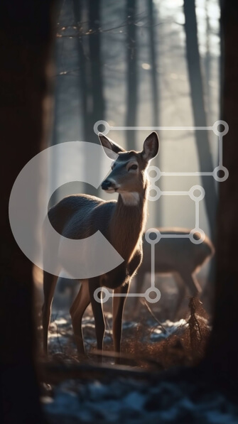 Σετ των 2 Intra Συλλεκτικό Ξύλινο Παζλ Plywood  4mm - Όμορφη εικόνα ενός ελαφιού σε ένα δάσος με το φως του ήλιου να λάμπει μέσα από τα δέντρα Σε Ξύλινο Κουτί - Διαστάσεις: 10x10 cm – 25 κομμάτια