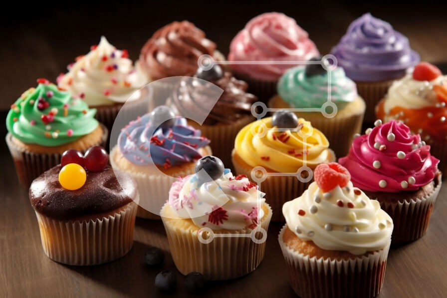 Σετ των 2 Intra Συλλεκτικό Ξύλινο Παζλ Plywood  4mm - Νόστιμα cupcakes με διαφορετικές γαρνιτούρες σε ένα ρουστίκ ξύλινο τραπέζι Σε Ξύλινο Κουτί - Διαστάσεις: 10x10 cm – 25 κομμάτια