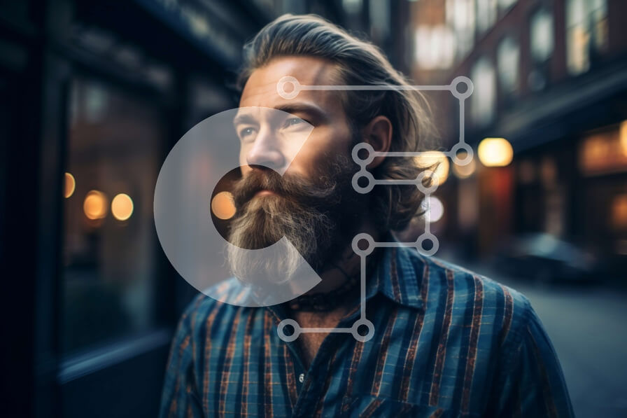 Intra Συλλεκτικό Ξύλινο Παζλ Plywood  4mm - Κομψός άντρας με μακριά γενειάδα στέκεται μόνος στη City Street τη νύχτα Σε Ξύλινο Κουτί - Διαστάσεις Puzzle: 10x10 cm – 25 κομμάτια