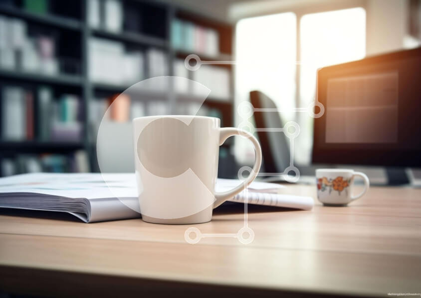 Intra Συλλεκτικό Ξύλινο Παζλ Plywood  4mm - Λευκό φλιτζάνι καφέ και βιβλίο στο γραφείο Σε Ξύλινο Κουτί - Διαστάσεις: 10x10 cm – 25 κομμάτια