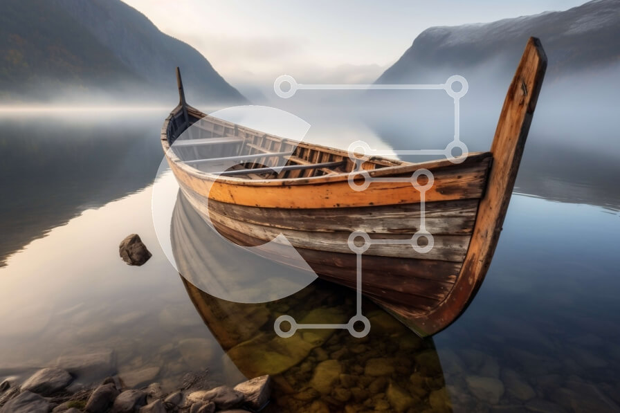 Intra Συλλεκτικό Ξύλινο Παζλ Plywood  4mm - Γαλήνια εικόνα του ξύλινου σκάφους στη λίμνη Calm Mountain Σε Ξύλινο Κουτί - Διαστάσεις: 10x10 cm – 25 κομμάτια