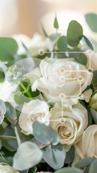 Intra Συλλεκτικό Ξύλινο Παζλ Plywood  4mm - Κομψό μπουκέτο με λευκά τριαντάφυλλα και πράσινα φύλλα Σε Ξύλινο Κουτί - Διαστάσεις Puzzle: 10x10 cm – 25 κομμάτια