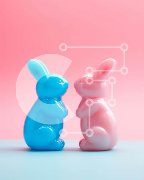 Intra Συλλεκτικό Ξύλινο Παζλ Plywood  4mm - Μπλε και ροζ ειδώλια λαγουδάκι σε ροζ φόντο Σε Ξύλινο Κουτί - Διαστάσεις Puzzle: 10x10 cm – 25 κομμάτια