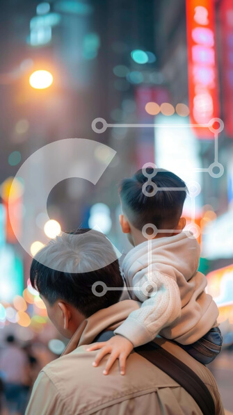 Intra Συλλεκτικό Ξύλινο Παζλ Plywood  4mm - Πατέρας που κουβαλά το παιδί στον αστικό δρόμο τη νύχτα Σε Ξύλινο Κουτί - Διαστάσεις Puzzle: 10x10 cm – 25 κομμάτια