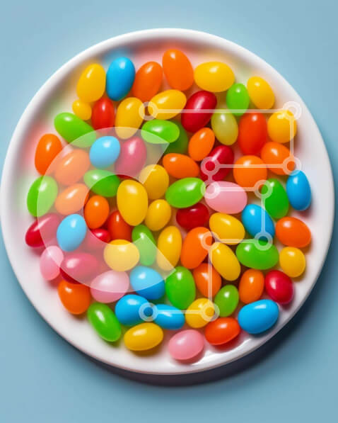 Σετ των 2 Intra Συλλεκτικό Ξύλινο Παζλ Plywood  4mm - Πολύχρωμα φασόλια ζελέ σε ένα άσπρο πιάτο Σε Ξύλινο Κουτί - Διαστάσεις: 10x10 cm – 25 κομμάτια