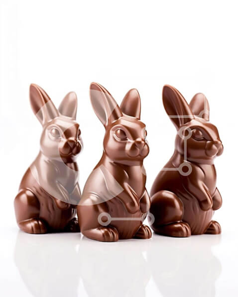 Σετ των 2 Intra Συλλεκτικό Ξύλινο Παζλ Plywood  4mm - Τρία κουνέλια σοκολάτας σε άσπρο φόντο Σε Ξύλινο Κουτί - Διαστάσεις: 10x10 cm – 25 κομμάτια