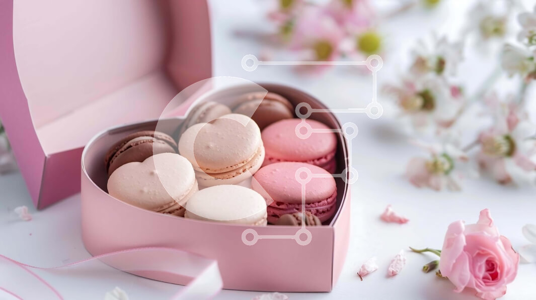 Σετ των 2 Intra Συλλεκτικό Ξύλινο Παζλ Plywood  4mm - Κουτί με μακαρόνια και λουλούδια σε σχήμα καρδιάς Σε Ξύλινο Κουτί - Διαστάσεις: 10x10 cm – 25 κομμάτια