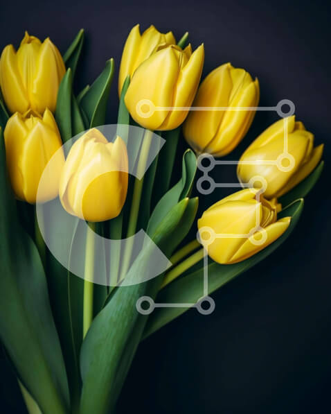 Intra Συλλεκτικό Ξύλινο Παζλ Plywood  4mm - Μπουκέτο με κίτρινες τουλίπες σε ανοιχτό βάζο σε μαύρο φόντο Σε Ξύλινο Κουτί - Διαστάσεις: 10x10 cm – 25 κομμάτια