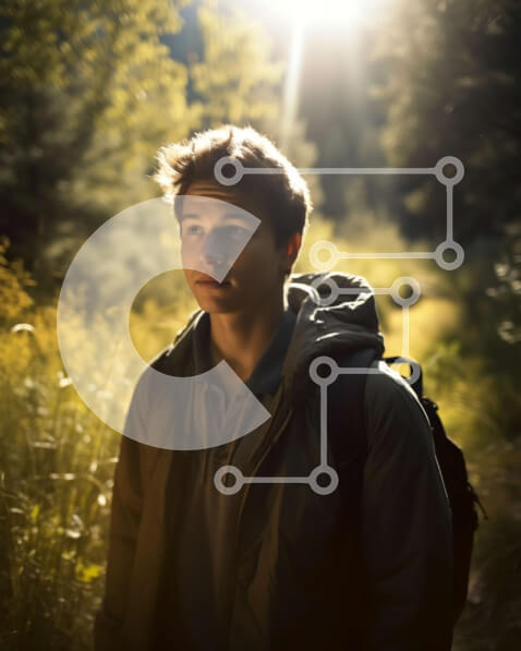 Intra Συλλεκτικό Ξύλινο Παζλ Plywood  4mm - Άνθρωπος που στέκεται σε ένα ξέφωτο δάσους με στοχαστική έκφραση Σε Ξύλινο Κουτί - Διαστάσεις: 10x10 cm – 25 κομμάτια