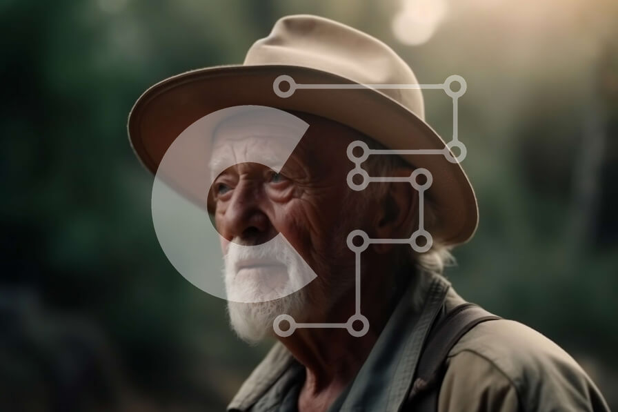 Intra Συλλεκτικό Ξύλινο Παζλ Plywood  4mm - Γαλήνια εικόνα ενός ηλικιωμένου σε ένα δάσος Σε Ξύλινο Κουτί - Διαστάσεις: 10x10 cm – 25 κομμάτια