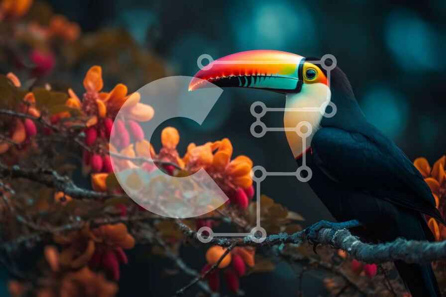 Σετ των 2 Intra Συλλεκτικό Ξύλινο Παζλ Plywood  4mm - Ζωντανή εικόνα ενός Τουκάν σε μια πολύχρωμη ζούγκλα Σε Ξύλινο Κουτί - Διαστάσεις: 10x10 cm – 25 κομμάτια