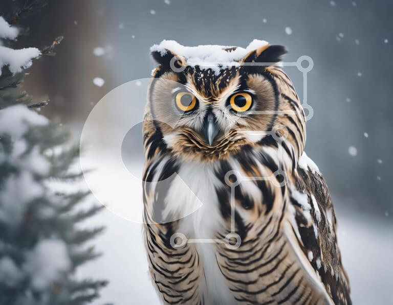 Σετ των 2 Intra Συλλεκτικό Ξύλινο Παζλ Plywood  4mm - Περίεργη κουκουβάγια που κάθεται στο χιόνι κοντά στο δέντρο Σε Ξύλινο Κουτί - Διαστάσεις: 10x10 cm – 25 κομμάτια