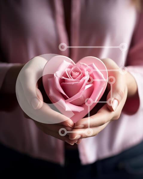 Intra Συλλεκτικό Ξύλινο Παζλ Plywood  4mm - Χάρτινο λουλούδι σε σχήμα καρδιάς που κρατά μια γυναίκα Σε Ξύλινο Κουτί - Διαστάσεις Puzzle: 10x10 cm – 25 κομμάτια